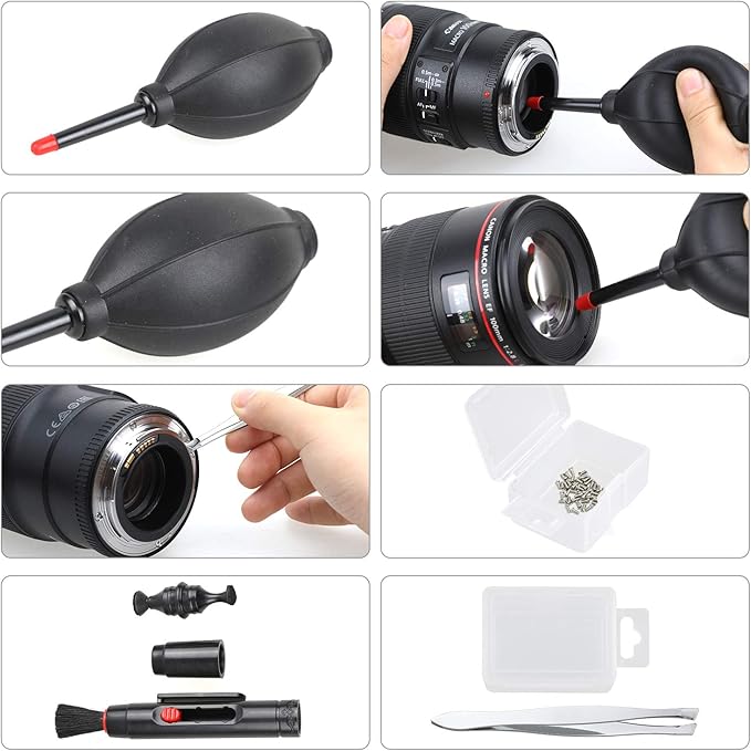 14-in-1 Camera Lens Cleaning Kit - Mirrorless & DSLR Sensor Cleaning Kit for Canon, Sony, Nikon Including Lens Blower, Detergent, Swabs, Cloth, Pen, Brush