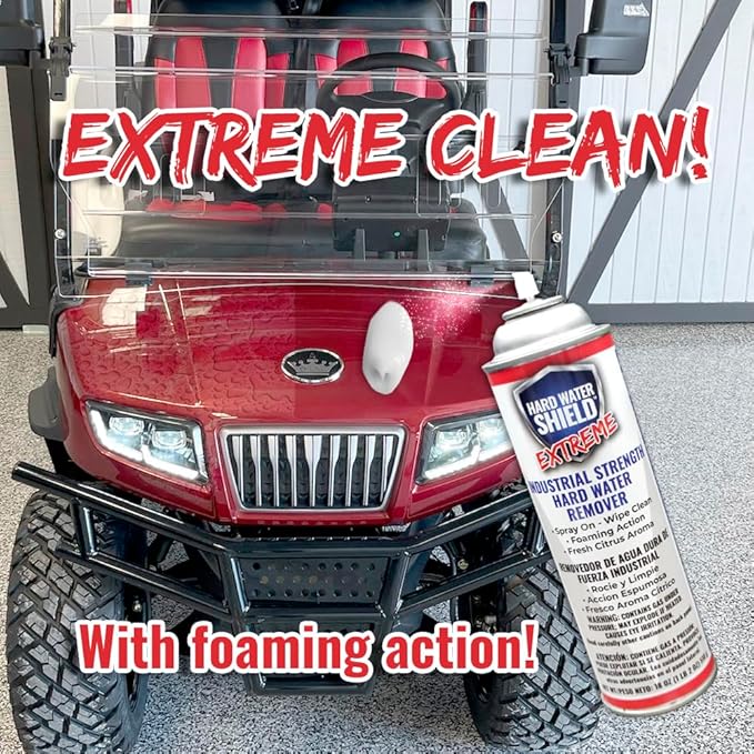 Club Clean Cart Shine, Golf Cart Body Windshield Cleaner Plus Polisher - Hard Water Shield, Removes Hard Water Stains - Battery Acid Shield, Grease Spray, Lubricates & Rust Proofs - Trim & Tire Shield