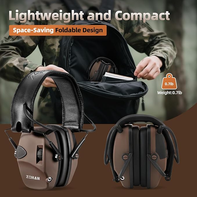 ZOHAN EM054 Electronic Shooting Ear Protection with Gel Ear Pads, Slim Active Noise Reduction Earmuffs with 4X Sound Amplification for Gun Range