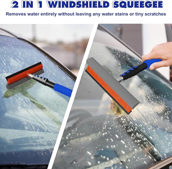 26Ft Reach Car Wash Kit with 5-20FT Telescopic Extension Pole, Car Wash Brush with Long Handle, Wheel Tire Brush, Car Wash Mop, Mitt, Squeegee for Cleaning Car, SUV, RV, Boats, Solar Panels