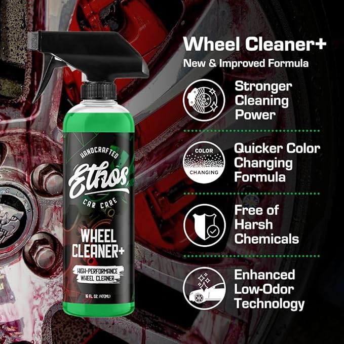 Ethos Wheel Cleaner Spray - Iron Remover Car Detailing - Rim Cleaner Spray Brake Dust, Iron Remover - Color Change Technology - Professional Strength Formula - Brake Dust Remover