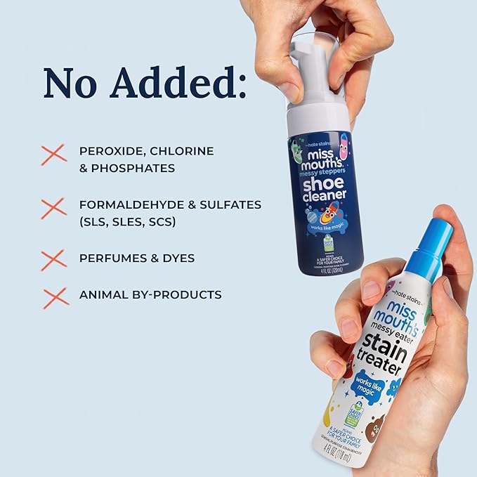 Miss Mouth's Messy Eater Stain Treater and Messy Steppers Shoe Cleaner Magic Duo - Stain Remover for Clothes, Carpet, Upholstery and Shoe Cleaner for Sneakers, Leather, Cloth, Mesh