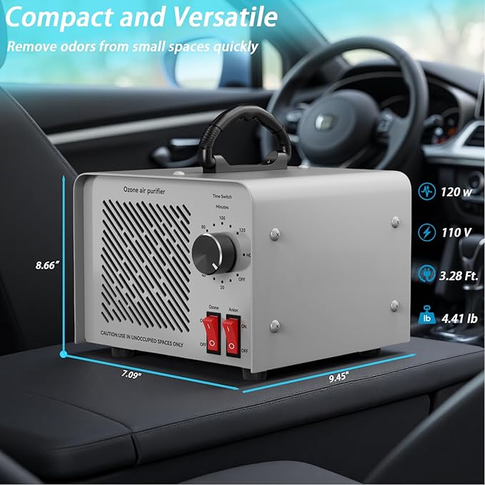 120,000mg/h 0zone Generator High Capacity Ozone Machine & 1 Billion Negative Ion Air Purifier for Home, Car, Pet Odor Removal, O3 Odor Eliminator up to 2,500 Sq. Ft.(Blue)