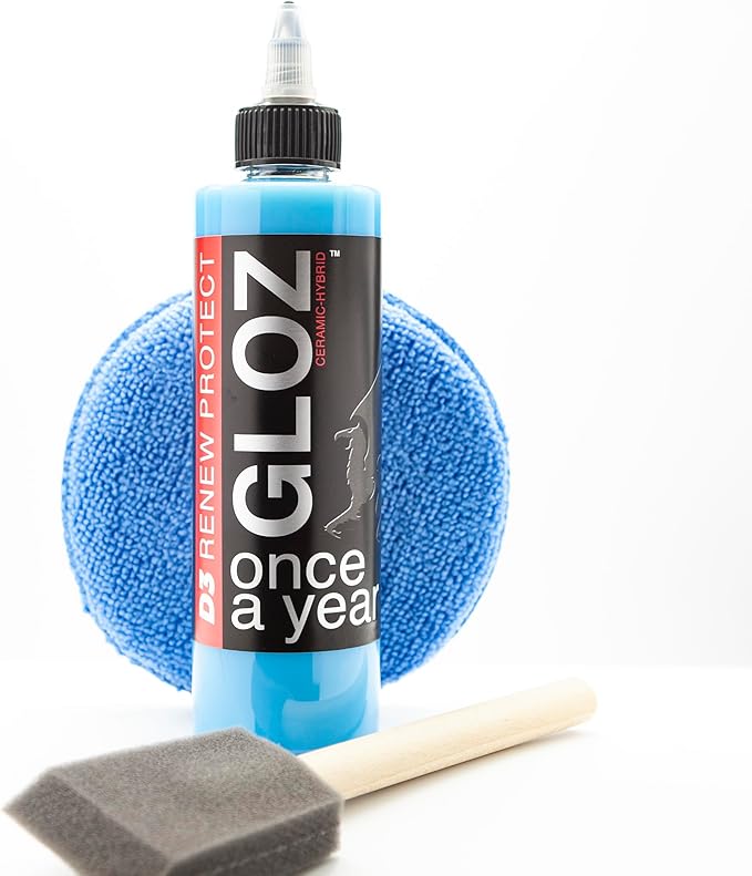 RENEW PROTECT - GLOZ Semipermanent Tire & Trim Treatment, Mid to High Shine & Durability, Floor Mat- RV- Motorcycle-Safe, Acrylic Ceramic-Hybrid Protectant, Wash-Proof, 5 min Dry-Seal 8oz