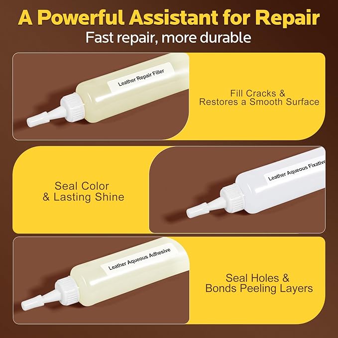 Vinyl & Leather Repair Kit for Furniture: Fix Tears Holes Scratches and Peeling on Any Material Bonded Italian Pleather Genuine - Match Any Color on Vinyl Furniture Car Seats Couches Jackets