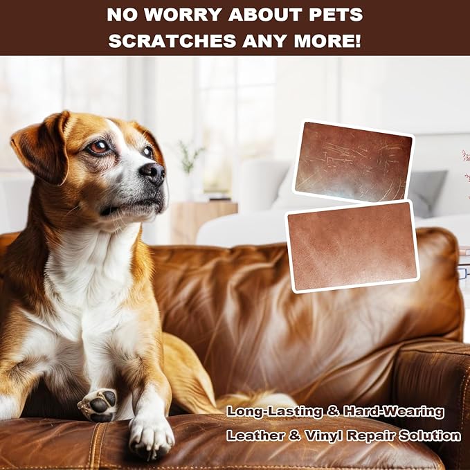 STARTSO WORLD Brown Leather & Vinyl Repair Kit for Furniture, Couches, Car Seats, Sofas, Boat Seats, Jackets with Easy Instructions, Repair Scratches, Tears, and Holes in Pleather, Genuine Leather