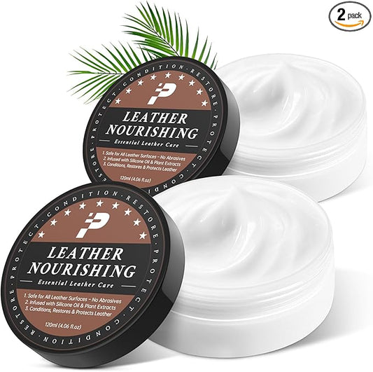 Leather Conditioner - 2 Pack, All-In-One Leather Care Treatment for Couch, Sofa & Furniture, Restores Softness & Shine, Safe for Shoes, Boots, Purses, Car Interior & Leather Seats, Family & Pet Safe