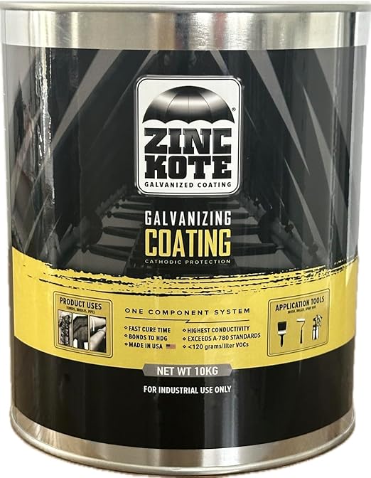 ZincKote Cold Galvanizing Paint/Coating - Cold Galv - 96% Zinc DFT - Steel Corrosion Protection - Reloads Hot Dip Galvanizing - Made in the USA - 10 KG (1 Gallon)