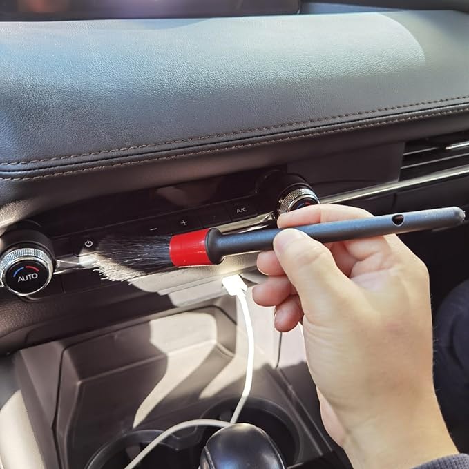 Car Detailing Brush Set of 5 - Soft Boar Hair, Car Wash Brush, Wheel Cleaner Brush, Car Dust Brush, Car Interior Leather Seat and Vent Brush, Car Detailing Kit