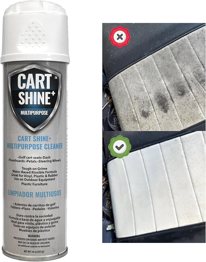 Club Clean Cart Shine, Golf Cart Body Windshield Cleaner Plus Polisher - Hard Water Shield, Removes Hard Water Stains - Battery Acid Shield, Grease Spray, Lubricates & Rust Proofs - Trim & Tire Shield