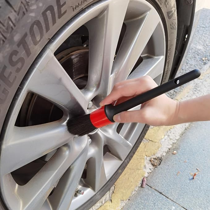 Car Detailing Brush Set of 5 - Soft Boar Hair, Car Wash Brush, Wheel Cleaner Brush, Car Dust Brush, Car Interior Leather Seat and Vent Brush, Car Detailing Kit