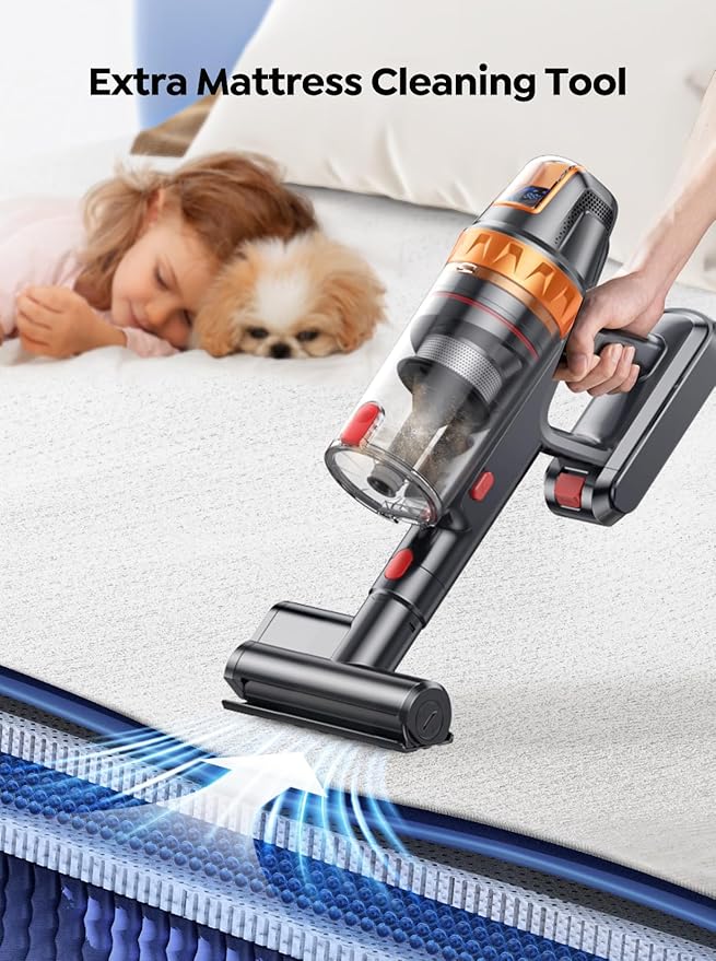 Cordless Vacuum Cleaner, 650W with Extra Mattress Cleaning Tool, 50KPA Stick Vacuum Cleaners for Home 65 Mins Runtime, Self-Standing, Wall Mount Charging, Rechargeable Vacuum for Floor Carpet Pet Hair