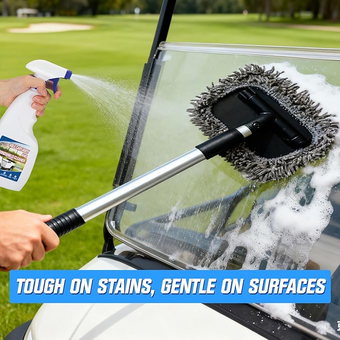 4 Pcs Golf Cart Cleaner Kit, Golf Cart Body Windshield Polish Cleaner with Cleaning Brush Towels, Removes Hard Water Stains, Battery Acid, Grease, Lubricates & Rust Proofs