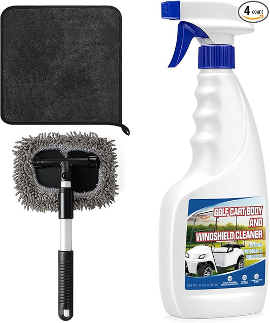 4 Pcs Golf Cart Cleaner Kit, Golf Cart Body Windshield Polish Cleaner with Cleaning Brush Towels, Removes Hard Water Stains, Battery Acid, Grease, Lubricates & Rust Proofs