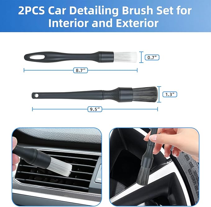 9Pcs Car Wheel Detailing Brush Kit – Scratch-Free Rim & Tire Cleaner Brushes with Tire Shine Pad, Microfiber Towel & Bag – Heavy-Duty Auto Detailing Tools for Cars, Trucks, RVs & Motorcycles