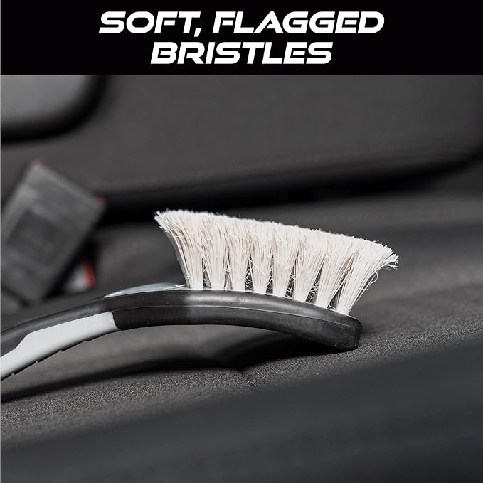 VIKING Upholstery Cleaner Scrub Brush, Cleaning Brush for Seat Covers and Car Detail Kit, Grey with White Bristles, 9.3 x 2.5 x 2.5 inch