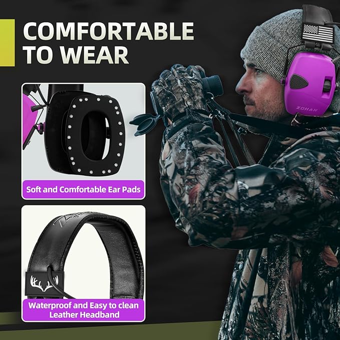 ZOHAN UPGRATED EM054 Electronic Shooting Ear Protection with 4X Sound Amplification, Slim Active Noise Reduction Earmuffs for Gun Range