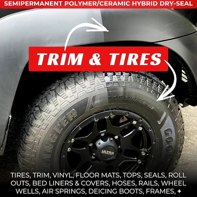 RENEW PROTECT - Blak, Semipermanent Rich Black Tire & Trim Treatment, Mid to High Shine, Floor Mat- RV- Golf Cart, Motorcycle-Safe, Acrylic Ceramic-Hybrid Protectant, Wash-Proof, 5 min Dry-Seal 8oz