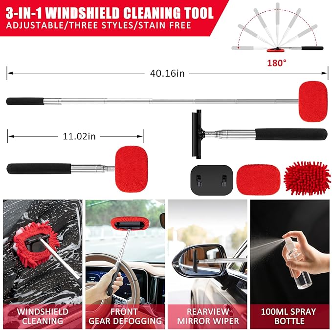 45Pcs Car Wash Cleaning Kit with High Power Handheld Vacuum Windshield Cleaning Tool with Side Mirror Squeegee Detailing Brushes Tire Brush Towels Complete Detailing Set for Car