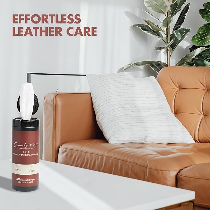 Swanky Leather Wipes - Leather Cleaner and Conditioner for Purses, Shoes, Furniture Polish & Car Seats, Prevents Fading & Cracking, Restores Softness & Shine - Canister, 400 Count