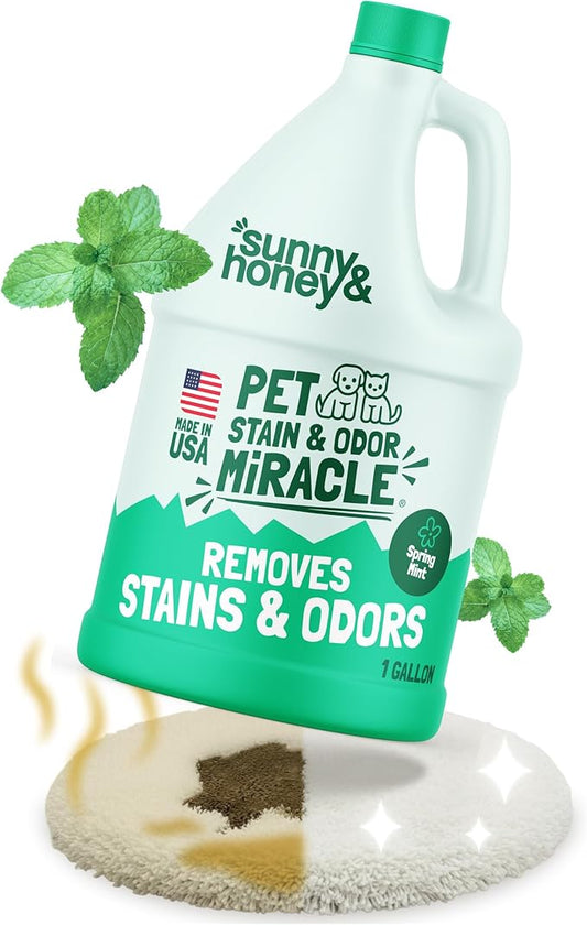 Sunny & Honey Enzyme Cleaner & Stain Remover - 1 gal (128 fl oz), Spring Mint Scent - Pet & Kid Safe Pet Enzyme Cleaner - Heavy Duty Carpet Cleaner Solution