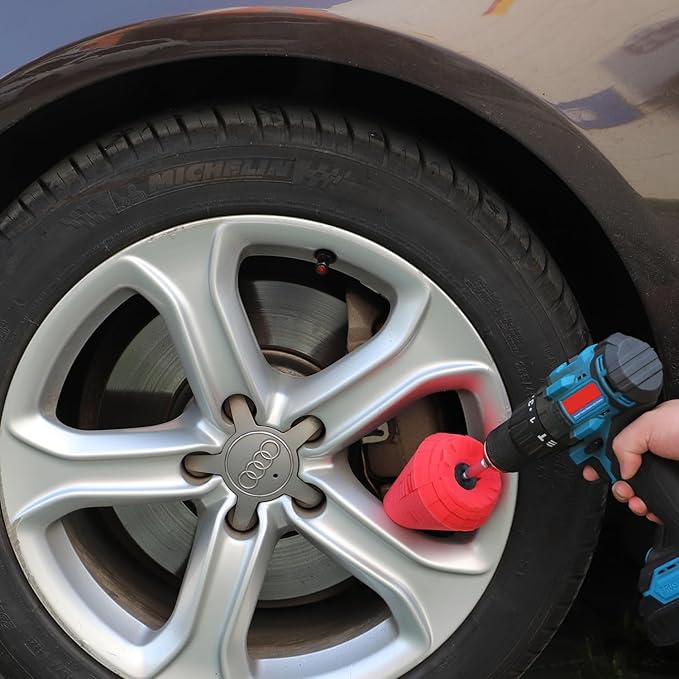 SPTA Metal Polishing Tool, Auto Cone Metal Polish Buffing Polishing Ball, Drill Buffing Sponge Pads Buffing Wheel for Drill Foam, Sponge Buffing for Automotive Car Wheel Hub Care