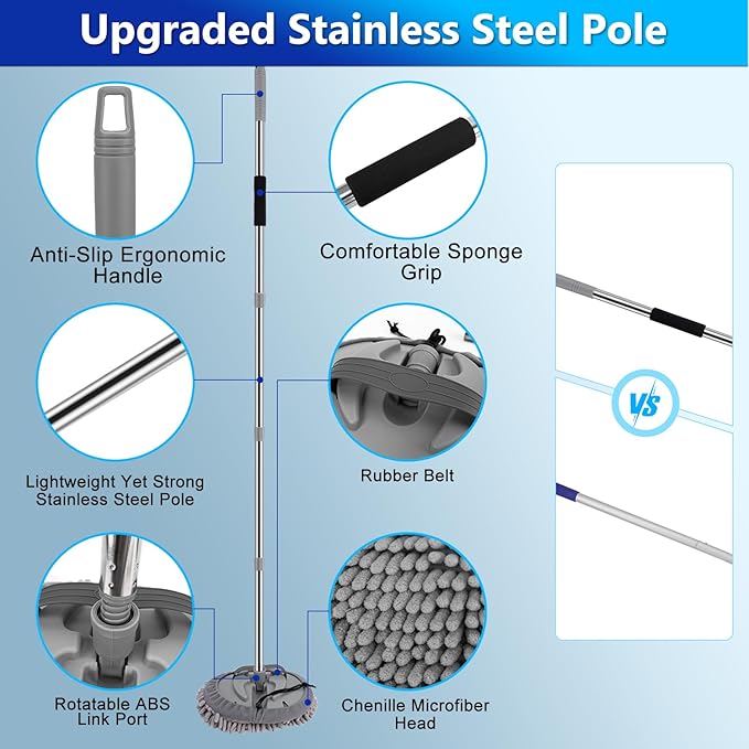 THINKWORK Car Wash Kit, Car Washing Brush with Long Handle, Extendable Car Wash Brush Mop with 2-in-1 Windshield Squeegee and 9Pcs Detailing Brushes, Gray Car Detailing Kit Gift for Men