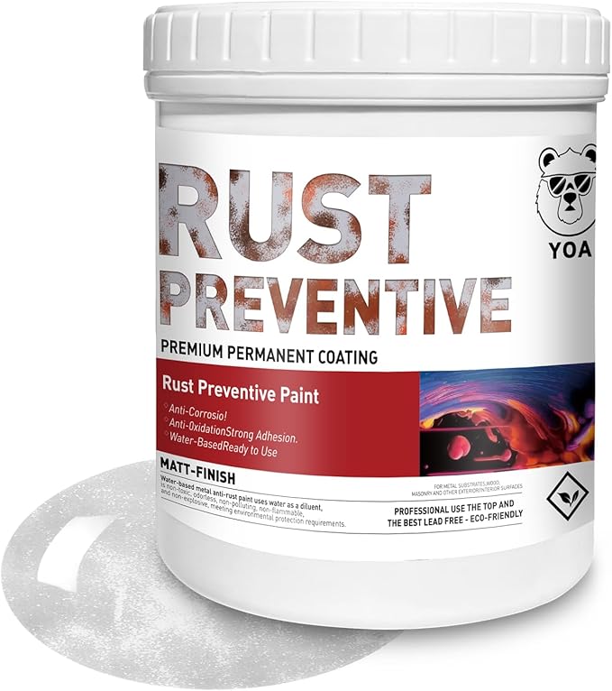 YOA Metal Paint, Water-Based Rust-Proof Paint, 16 fl oz, Metal Primer and Protective Coating, Rust-Proof Coating, Permanently Prevents Rusts (Matte Silver)