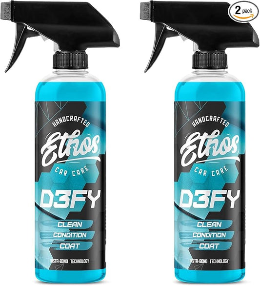 Ethos Defy - 3 in 1 Ceramic Coating - Waterless Car Wash Spray & Wax - Car Wax Spray Rnseless Wash - Hydrophobic Top Coat - Polish & Polymer Paint Sealant Protection - with Insta-Bond Technology