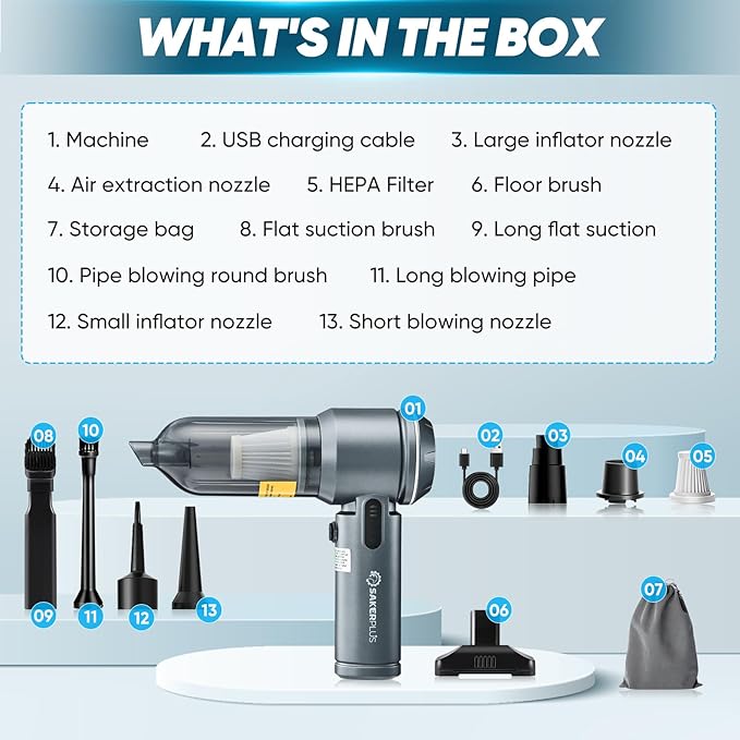 17500Pa Cordless Handheld Car Vacuum 4-in-1 Mini Vacuum Cleaner with LED Display 40min Runtime Multi Nozzles Rechargeable and Portable for Home,Office,Outdoor (Grey)