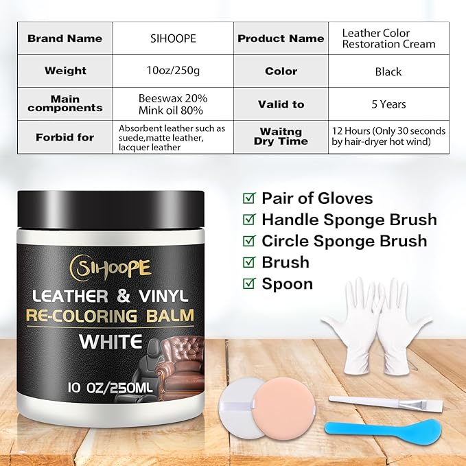 White Leather Recoloring Balm, Leather Repair Kit for Furniture,Leather Dye Couch Paint and Repair,Leather Scratch Remover,Leather Color Restorer for Couches Car Seats Purses Shoes
