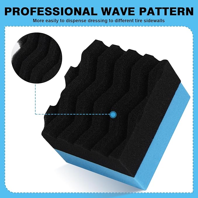 3 Pack Large Tire Dressing Applicator Pads, Wavy Contour Polish Sponge for Applying Shine, Wet, Gel, Or Balm (Red, Green, Blue)