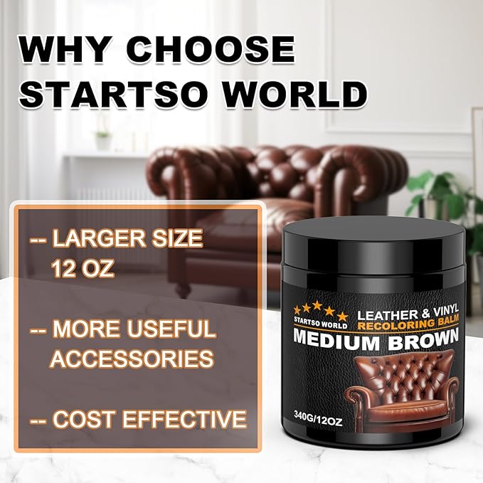 STARTSO WORLD Leather Recoloring Balm 12OZ- Gray Leather Repair Kit for Restore Furniture, Couches, Car Seats, Clothing, Restore The Color to Scratched and Faded