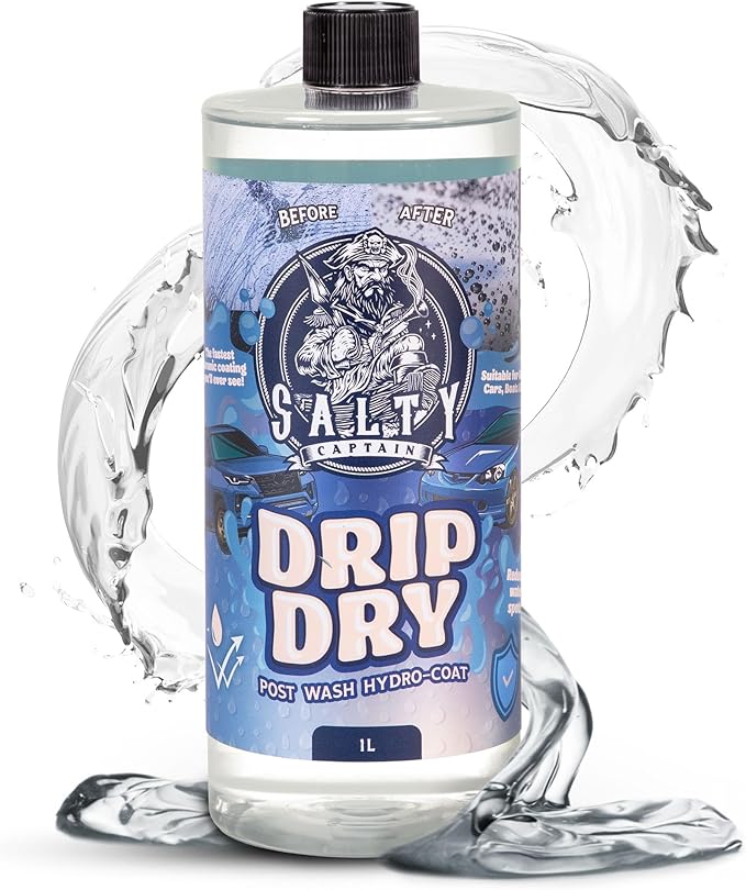 Salty Captain Drip Dry Hydrophobic Coating 33.8 oz – Post Wash Hydro Coat Safe for Cars, Boats & RVs – Glossy, UV-Protected Finish – Foam Gun Compatible & Easy to Apply – Premium Lab Tested Quality