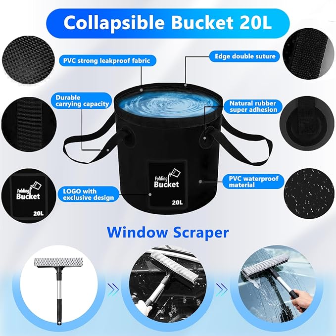 ThinkLearn Car Wash Detailing Kit with Foam Gun, Car Cleaning Kit Set,Car Wash Brush with Long Handle, Large Folding Bucket for Interior Exterior Car Wash Supplies, Car Gift Set Gray