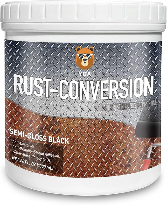 YOA Metal Rust Converter Paint, Matte Black 32oz. Suitable for Metal, Trailer and Truck Frames, Cargo Boxes, Car Chassis, Boats, Etc. Ultra Powerful Rust Remover, Inhibitor, Converter