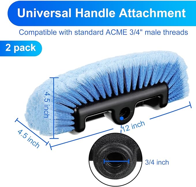 Tanlade 2 Pcs Car Wash Brush Head with Soft Detailing Bristle Flow Through Car Cleaning Brush Exterior Wash Equipment for Auto Truck RV Boat Camper(12 Inch,Blue)