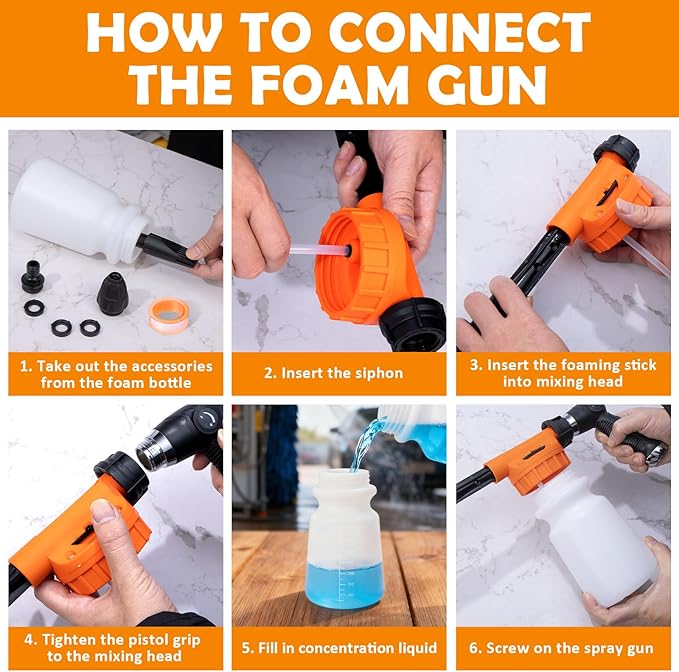 AUTODECO Car Wash Detailing Kit Cleaning Kits with Foam Gun Sprayer, Car Wash Brush and Large Wash Mitt Duster for Car Interior and Exterior Cleaning (Orange)