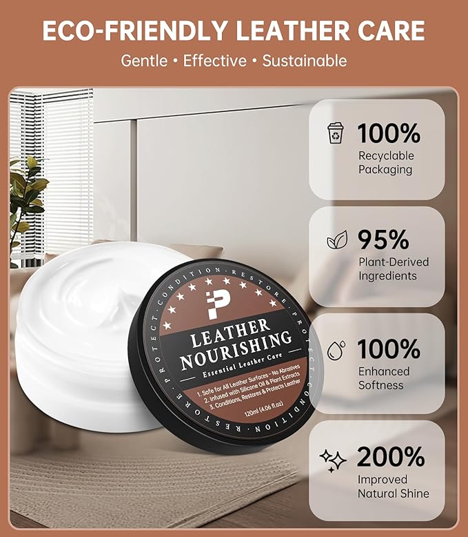 Leather Conditioner - 2 Pack, All-In-One Leather Care Treatment for Couch, Sofa & Furniture, Restores Softness & Shine, Safe for Shoes, Boots, Purses, Car Interior & Leather Seats, Family & Pet Safe