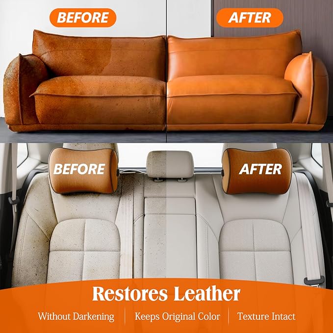 Leather Cleaner and Conditioner Kit-2×18oz Leather Care For Car Seats, Furniture, Couches, Shoes & Boots, Restores & Protects All Leather For Natural, Synthetic, Faux, Pleather, pH-Balanced