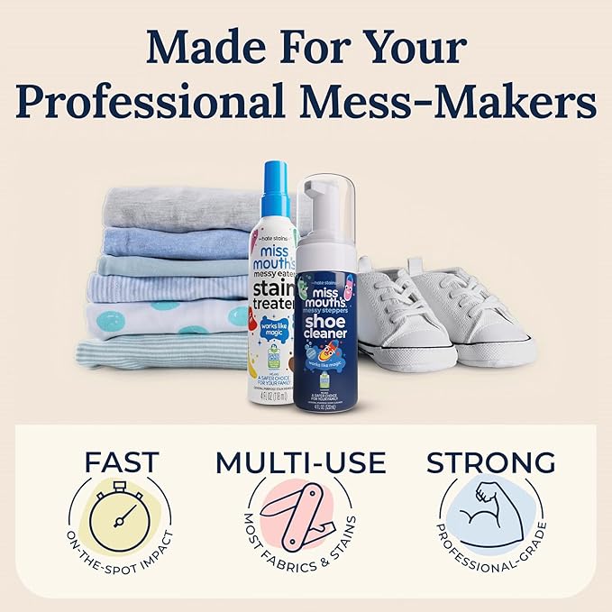 Miss Mouth's Messy Eater Stain Treater and Messy Steppers Shoe Cleaner Magic Duo - Stain Remover for Clothes, Carpet, Upholstery and Shoe Cleaner for Sneakers, Leather, Cloth, Mesh