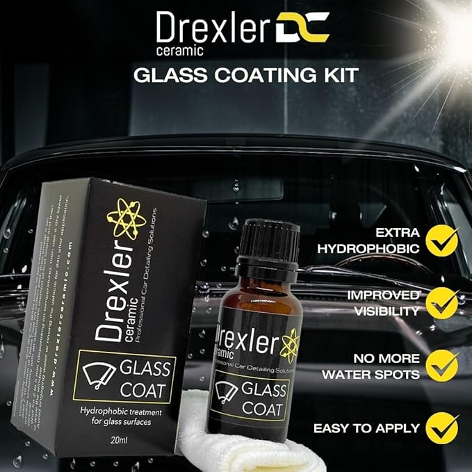 Glass Coating 20ml – Hydrophobic Ceramic Coat for Windshields & Windows | Water Repellent Protection for Glass Parts | Enhanced Visibility, Spotless Finish, Long-Lasting Shine