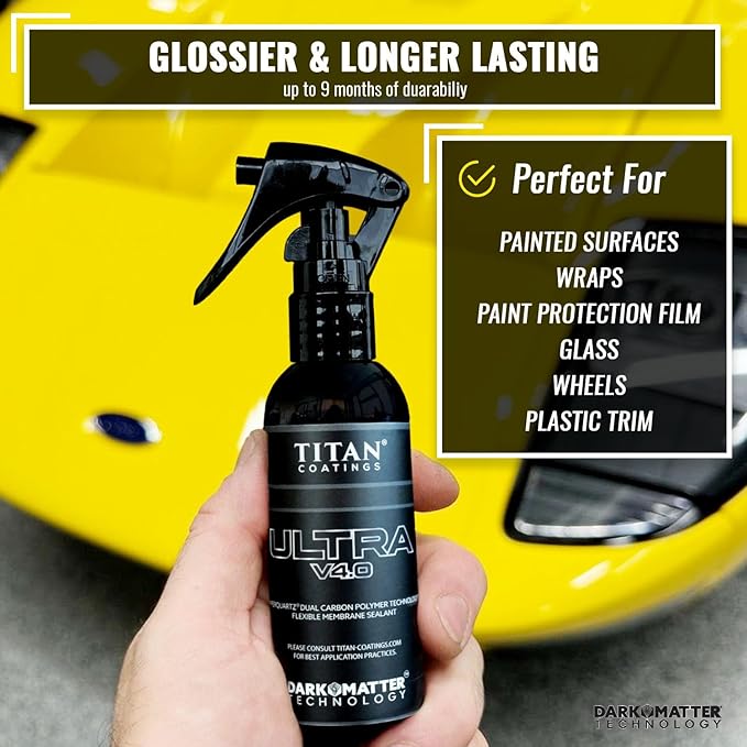 Ultra V4.0 Ceramic Spray Coating 100ml - Extreme Gloss & Hydrophobic Shine - Dual Carbon Polymer & Hyper Quartz® Technology - Long Lasting UV Protection - Easy Spray & Wipe Car Sealant