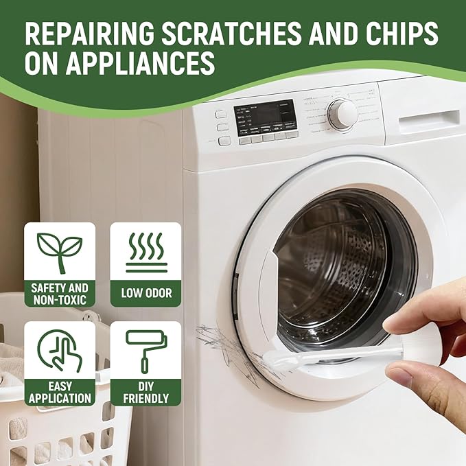 White Touch Up Paint forElectrical appliancesl, metal, wood, floor, appliance maintenance, refrigerator, dishwasher, dryer, washing machine, household appliances high-gloss paint repaint 1.5 Fl Oz