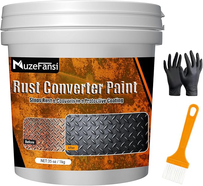 2-in-1 Rust Converter & Metal Primer, 34.9oz Black Rust Inhibitor Paint for Metal Surfaces, Water-Based Rust Reformer & Corrosion Sealant, Heat Resistant Anti Rust Coating for Trailer, Tools, Farm