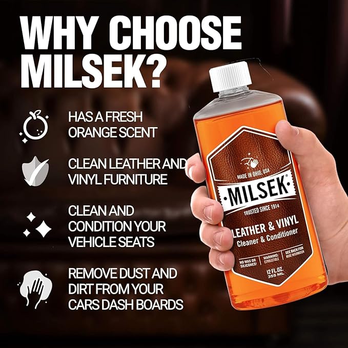 Milsek Leather & Vinyl Cleaner & Conditioner - Cleaning Supplies for Leather Home Furnitures, Couch, Automotive Interior, Shoes, Bags - 12 Fl Oz (Pack of 2) with Microfiber Towel