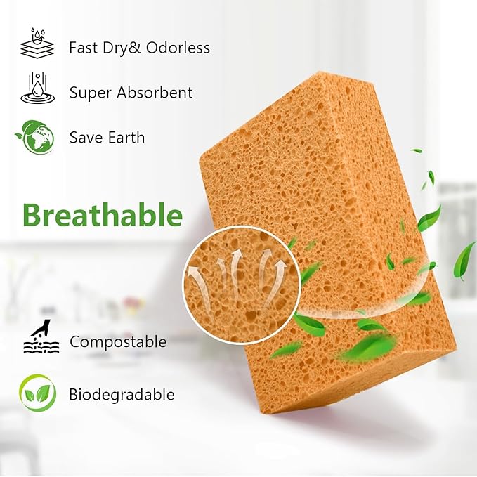 Windshield Cleaner Tool - Car Interior&Exterior Window Cleaning Kit with Extendable Handle & 4 Microfiber Pads and Thick Large Wash Sponge, Auto Glass Wiper Brush Kit for Cars Home (7pcs, Orange)