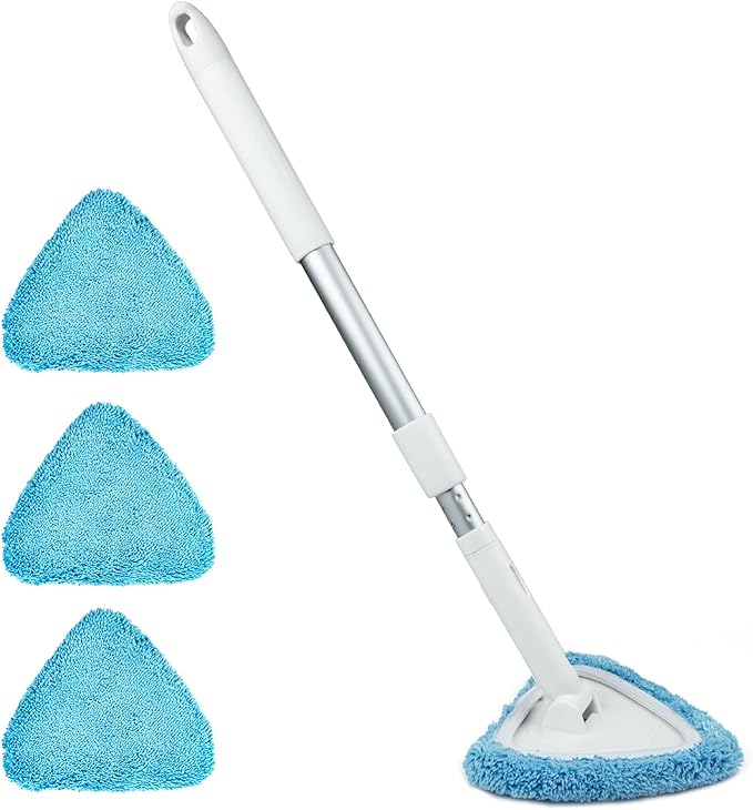 BITOPE Windshield Cleaning Tool, 26" Adjustable Handle, 3pcs Microfiber Pads, Ideal for Cleaning Inside Exterior SUVs, Trucks, RVs, Glass Mirror & More