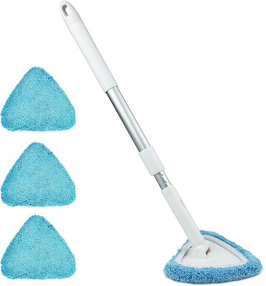 BITOPE Windshield Cleaning Tool, 26" Adjustable Handle, 3pcs Microfiber Pads, Ideal for Cleaning Inside Exterior SUVs, Trucks, RVs, Glass Mirror & More