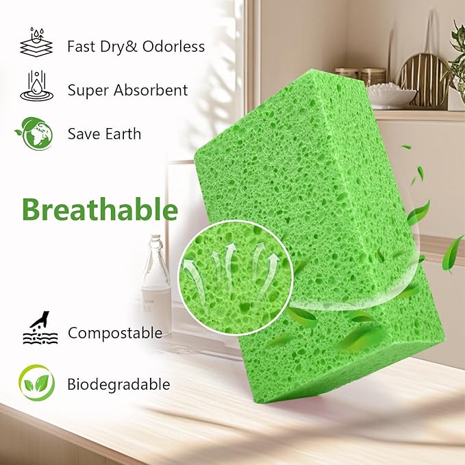 Windshield Cleaner Tool - Car Interior&Exterior Window Cleaning Kit with Extendable Handle & 4 Microfiber Pads and Thick Large Wash Sponge, Auto Glass Wiper Brush Kit for Cars Home (7pcs, Green)